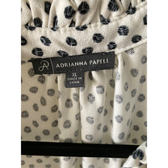 Adrianne Papell NWOT White Polka Dot Rushing Ruffle Blouse XL - Picture 2 of 7
